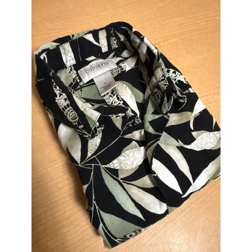 Concepts by Claiborne Mens Medium Rayon Tropical Leaf Print Button Down Shirt